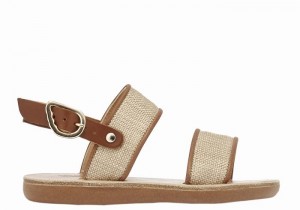 Beige Brown Kids' Ancient Greek Sandals Little Clio Rafia Soft Casual Sandals | FDD5563AC