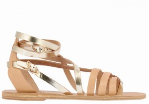 Beige Gold White Women Ancient Greek Sandals Satira Leather Gladiator Sandals | QRC1071QA