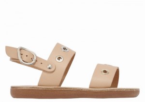 Beige Kids' Ancient Greek Sandals Little Clio Eyelets Soft Casual Sandals | CGK10022BU