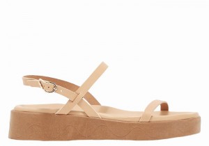 Beige Women Ancient Greek Sandals Evriali Leather Platform Sandals | BLH3642XK