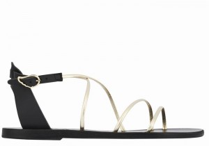 Black Gold White Women Ancient Greek Sandals Meloivia Ankle Strap Sandals | UPI9664JP