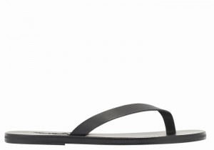 Black Men Ancient Greek Sandals Solon Leather Flip Flops | ORX859IE