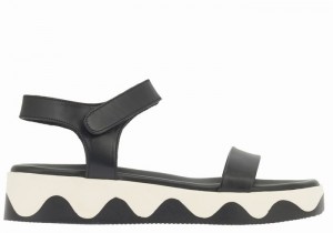 Black White Women Ancient Greek Sandals Salamina Leather Platform Sandals | MMX3381ZO