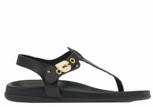 Black Women Ancient Greek Sandals Alki Flip Flop Back-Strap Sandals | KBH3477BW