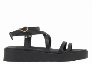 Black Women Ancient Greek Sandals Aristea Leather Platform Sandals | JBA2592SM