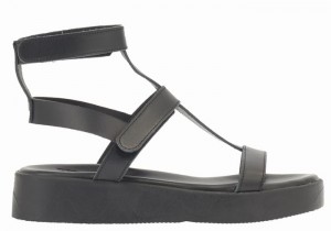 Black Women Ancient Greek Sandals Efrosini Leather Platform Sandals | PLW9154OI