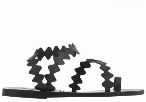 Black Women Ancient Greek Sandals Eleftheria Onda Leather Toe-Post Sandals | YVN8293YU