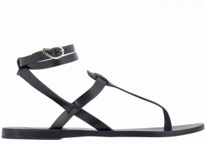 Black Women Ancient Greek Sandals Estia Leather Ankle Strap Sandals | MRF196KB