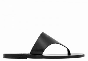 Black Women Ancient Greek Sandals Mera Leather Flip Flops | NGE1711SN