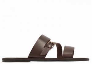 Chocolate Men Ancient Greek Sandals Ifiklis Leather Slide Sandals | KLQ177PY