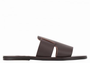 Chocolate Men Ancient Greek Sandals Miltiadis Leather Slide Sandals | XLM260IN