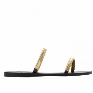 Gold Black Women Ancient Greek Sandals Saita Slide Sandals | LDW939MJ