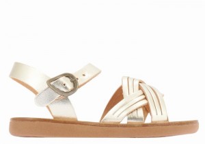 Gold White Kids' Ancient Greek Sandals Little Electra Soft Flat Sandals | TOL7982FZ