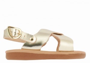 Gold White Kids' Ancient Greek Sandals Little Atokos Soft Casual Sandals | ARY5984IO