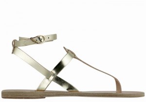 Gold White Women Ancient Greek Sandals Estia Leather Ankle Strap Sandals | BYG5366XJ