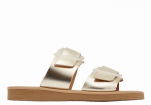 Gold White Women Ancient Greek Sandals Iaso Slide Sandals | MKE6257TD