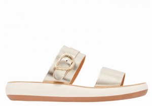 Gold White Women Ancient Greek Sandals Preveza Comfort Slide Sandals | ZWS3096LA