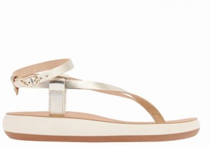 Gold White Women Ancient Greek Sandals Salomi Comfort Ankle Strap Sandals | DXE1695LH