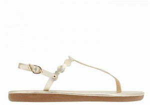 Gold White Women Ancient Greek Sandals Velos Flip Flop Back-Strap Sandals | CSG1520QA