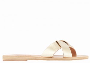 Gold White Women Ancient Greek Sandals Whitney Slide Sandals | ONV6978RZ