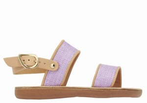 Purple Beige Kids' Ancient Greek Sandals Little Clio Rafia Soft Casual Sandals | FZQ3063NK