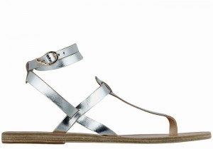 Silver Women Ancient Greek Sandals Estia Leather Ankle Strap Sandals | IEO9768ZE