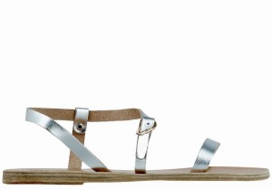 Silver Women Ancient Greek Sandals Niove Leather Back-Strap Sandals | FMT918UA