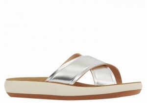 Silver Women Ancient Greek Sandals Thais Comfort Slide Sandals | IPE7317SE