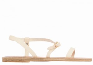 White Women Ancient Greek Sandals Niove Leather Back-Strap Sandals | ZDM9386NE