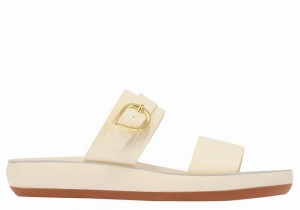 White Women Ancient Greek Sandals Preveza Comfort Slide Sandals | EMU664QM