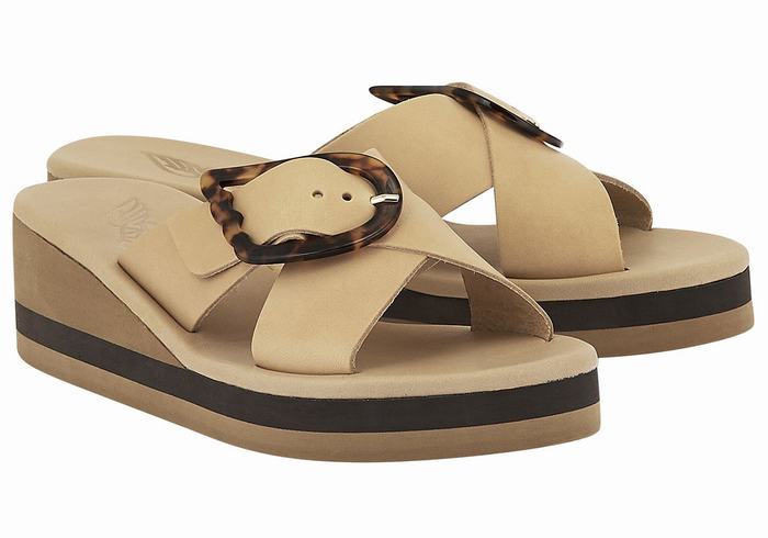 Beige Black Women Ancient Greek Sandals Thais Rainbow Wedge Sandals | QHA7121RT