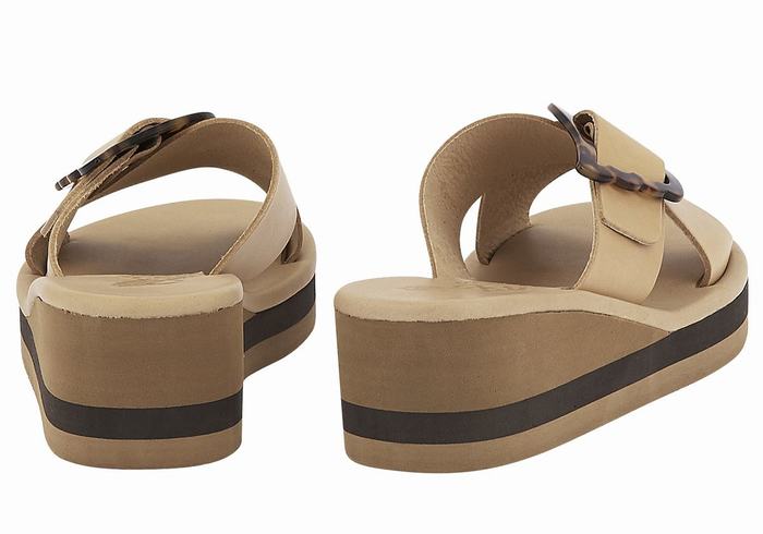 Beige Black Women Ancient Greek Sandals Thais Rainbow Wedge Sandals | QHA7121RT