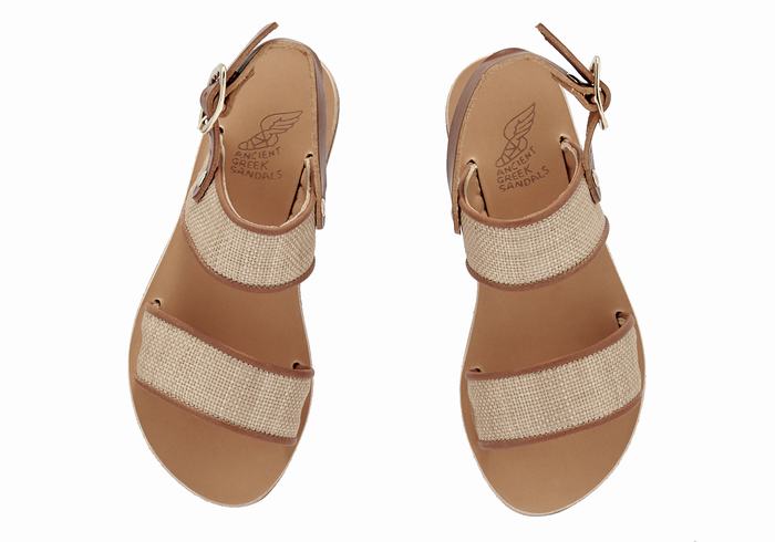 Beige Brown Kids' Ancient Greek Sandals Little Clio Rafia Soft Casual Sandals | FDD5563AC