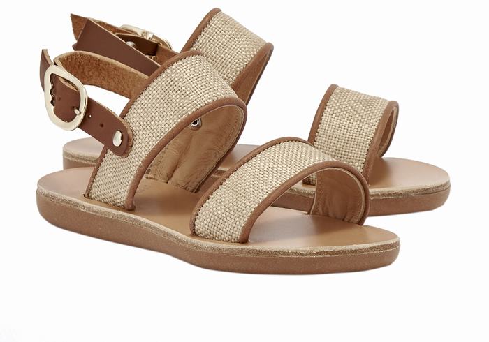 Beige Brown Kids' Ancient Greek Sandals Little Clio Rafia Soft Casual Sandals | FDD5563AC