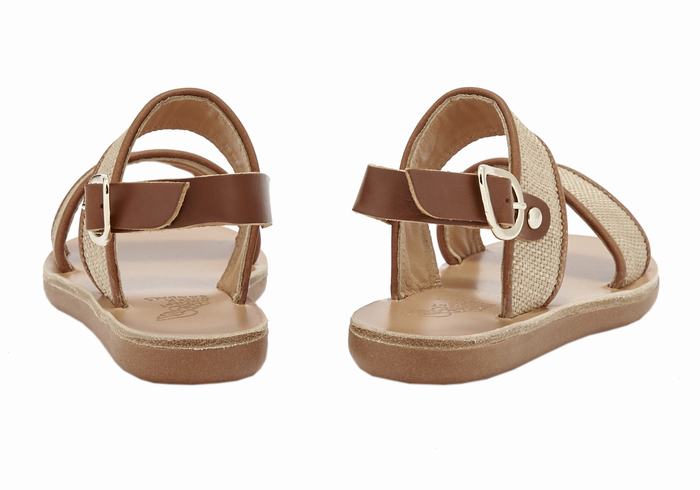 Beige Brown Kids' Ancient Greek Sandals Little Clio Rafia Soft Casual Sandals | FDD5563AC