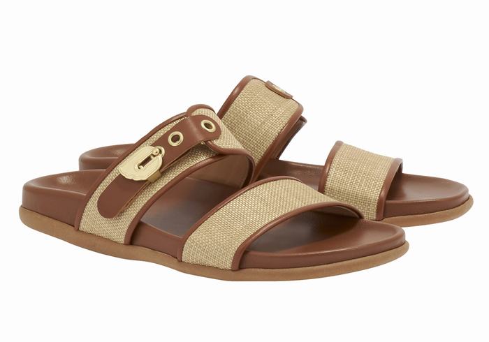 Beige Brown Women Ancient Greek Sandals Latria Slide Sandals | CLF834QV