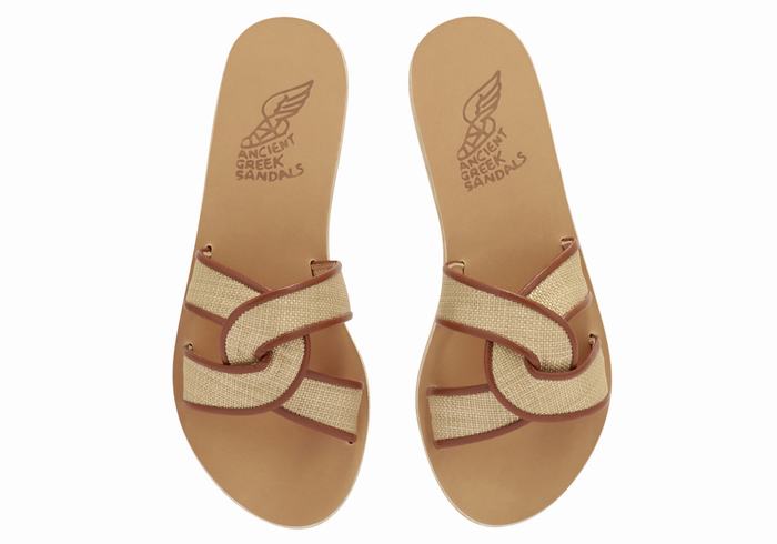 Beige Brown Women Ancient Greek Sandals Desmos Slide Sandals | HDZ7321CQ