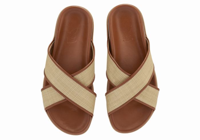 Beige Brown Women Ancient Greek Sandals Thais Footbed Slide Sandals | ARA4847NM