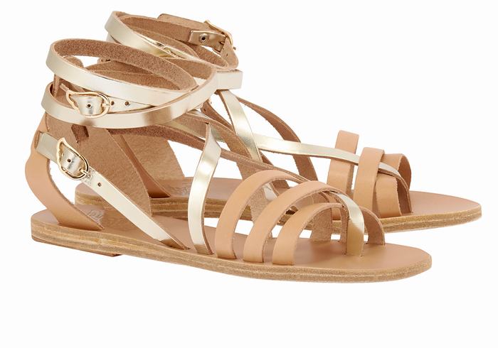 Beige Gold White Women Ancient Greek Sandals Satira Leather Gladiator Sandals | QRC1071QA