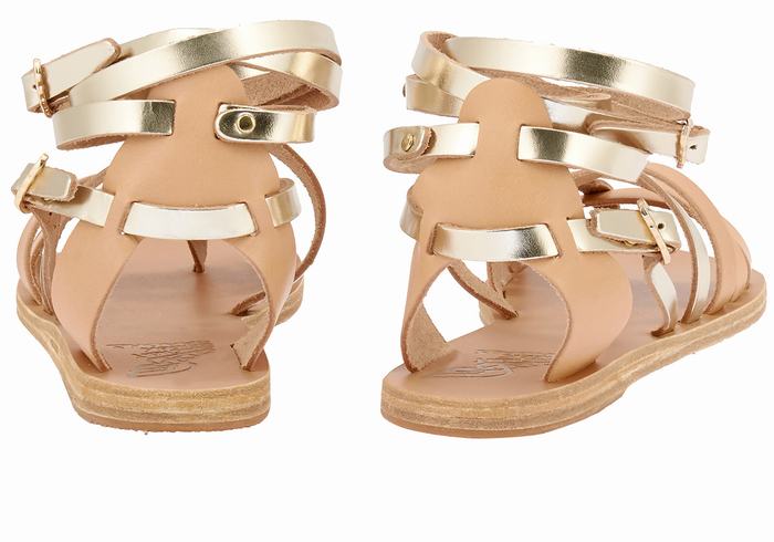 Beige Gold White Women Ancient Greek Sandals Satira Leather Gladiator Sandals | QRC1071QA