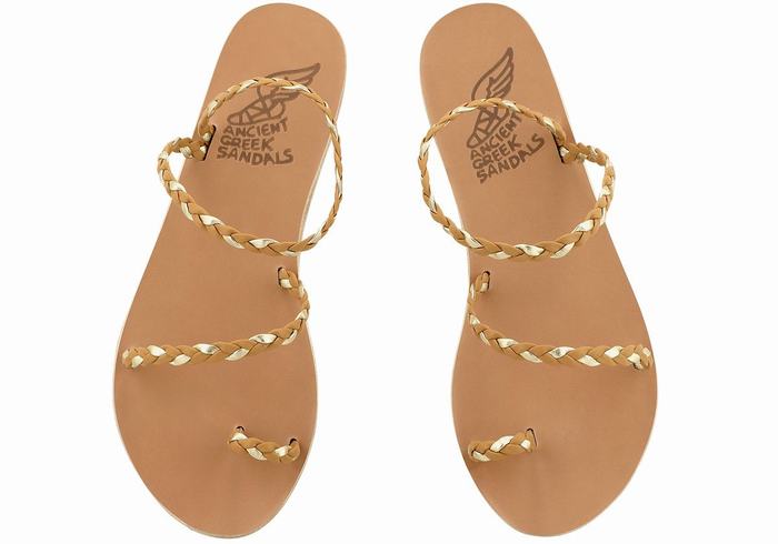 Beige Gold White Women Ancient Greek Sandals Eleftheria Leather Braided Sandals | NTU5169CE