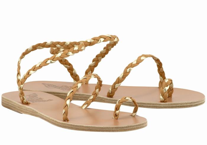 Beige Gold White Women Ancient Greek Sandals Eleftheria Leather Braided Sandals | NTU5169CE