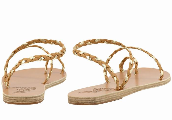 Beige Gold White Women Ancient Greek Sandals Eleftheria Leather Braided Sandals | NTU5169CE