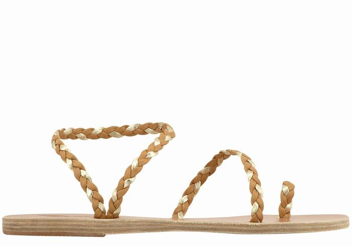 Beige Gold White Women Ancient Greek Sandals Eleftheria Leather Braided Sandals | NTU5169CE