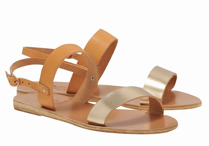 Beige Gold White Women Ancient Greek Sandals Clio Back-Strap Sandals | WMJ9962LF