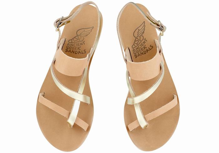 Beige Gold White Women Ancient Greek Sandals Alethea Leather Back-Strap Sandals | WSM453CJ