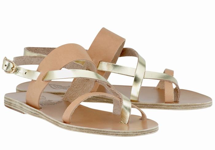 Beige Gold White Women Ancient Greek Sandals Alethea Leather Back-Strap Sandals | WSM453CJ