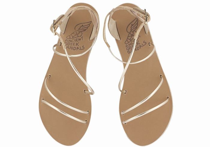 Beige Gold White Women Ancient Greek Sandals Meloivia Ankle Strap Sandals | RZT6698GY