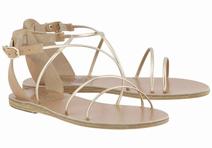 Beige Gold White Women Ancient Greek Sandals Meloivia Ankle Strap Sandals | RZT6698GY