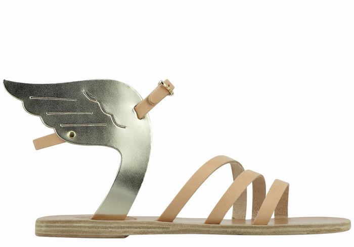 Beige Gold White Women Ancient Greek Sandals Ikaria Leather Ankle Strap Sandals | TMD7029LR